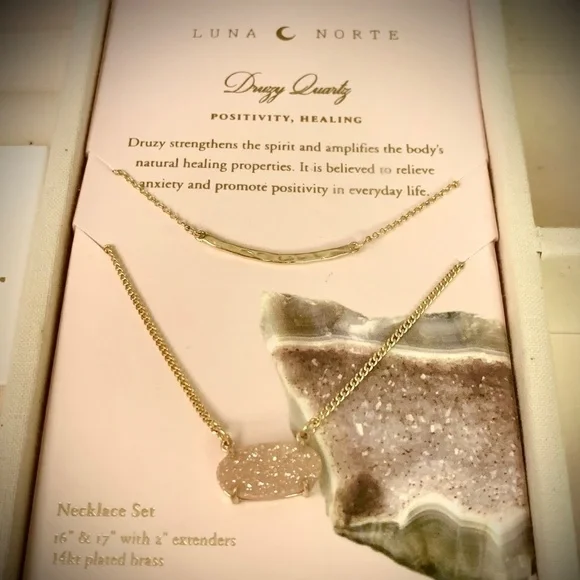 NEW Luna Norte Genuine Druzy Quartz Necklace Set - Picture 6 of 6